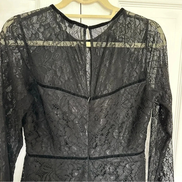NSR Lace Long Sleeve Ruffle Cuff Black Sheer Mini Cocktail Dress Size Me… - Picture 4 of 12
